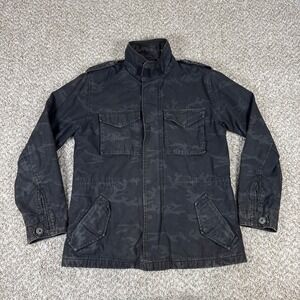 Levis Jacket Mens Medium Black Camo Utility Military Field‎ Tab Twills Coat Y2K
